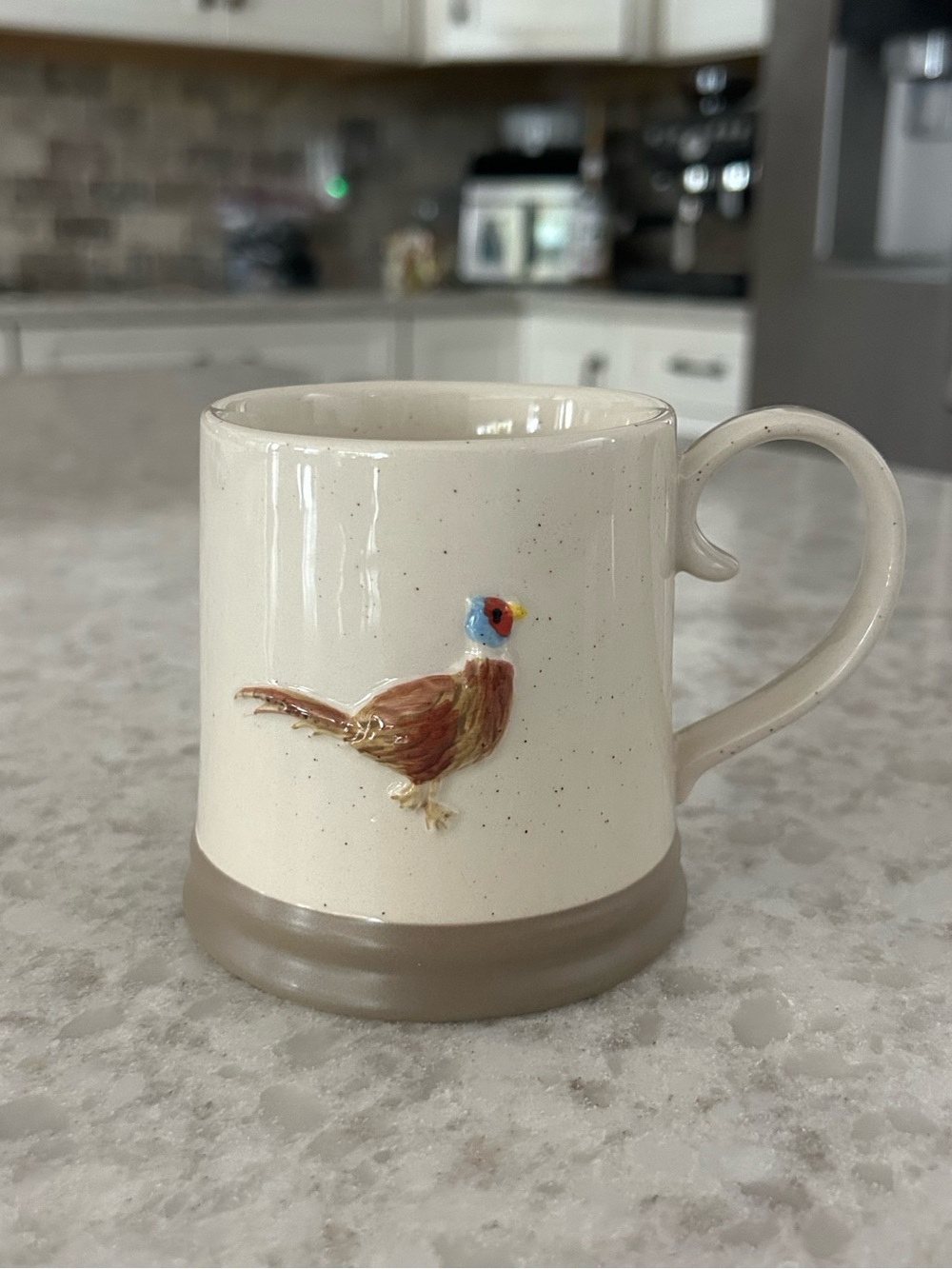 “New” Potter’s Studio Cream Ceramic Mug with Pheasant Accent & Contrasting Base